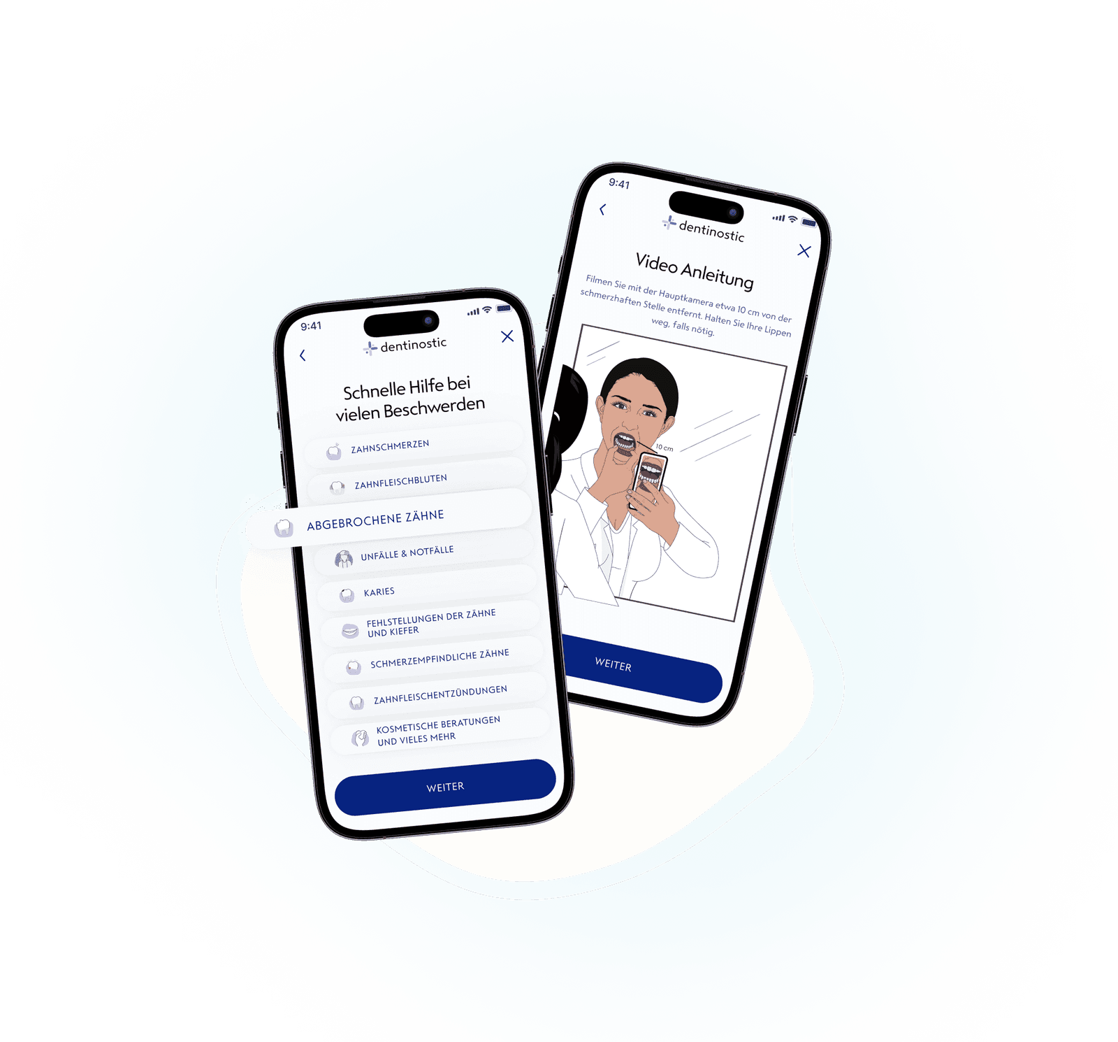Zwei Smartphones mit der App dentinostic