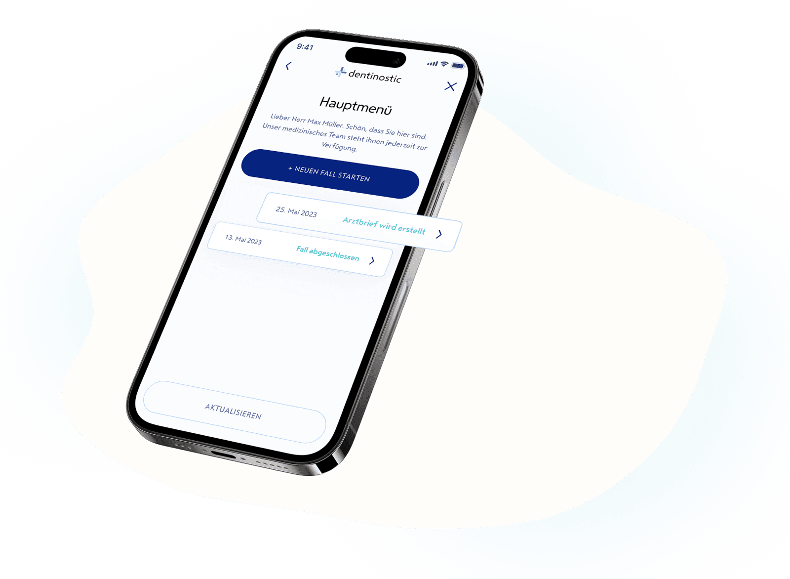 Smartphone mit dem Chatverlauf der App dentinostic